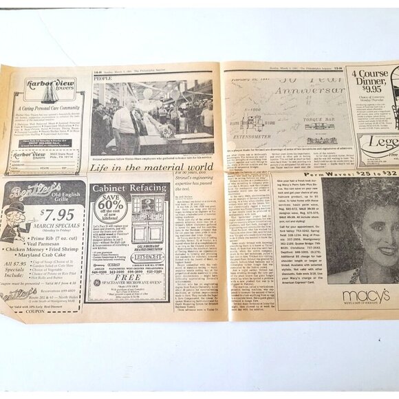 March 3, 1991 Philadelphia Inquirer Newspaper Article Bob Strimel Tinnius Olsen - Picture 1 of 1